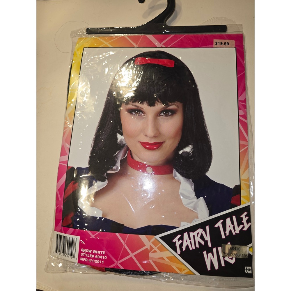 Charades Fairy Tale Snow White Wig Black‎ Bob with Red Bow Style 60410 Costume